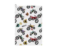 Serviette de golf gaufrée style vintage moto de course tout-terrain, utilisant la technologie humide/sèche, accessoires de sac de golf pour hommes et femmes, avec boucle Mountain 24×16 pouces.