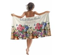 Serviette De Piscine Mots du Marché Aux Fleurs Aquarelle Compacte Sport Drap De Plage en Microfibre Super Doux Natation Serviette Plage Anti-Sable 80X130Cm