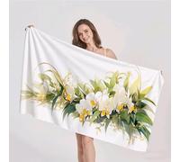 Serviette de Plage 100x200 cm Orchidées Serviette Microfibre Feuilles Vertes Drap de Plage XXL Anti Sable, Séchage Rapide pour Bain, Sport, Voyages, Piscine A-5302
