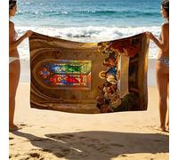 Serviette de Plage 100x220 La Cène Beach Towel 100 x 220cm Résistant au Sable Durable, Grande Serviette de Bain Homme Séchage Rapide Doux Confortable pour Gym Bain Extérieur Camping Vacances SLJT-0398