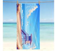 Serviette de Plage 180x90 cm, Drap de Plage XXL Anti-Sable, Serviette Microfibre Plage, Séchage Rapide - Bleu Serviettes Piscine pour Voyage et Sport, Lavable en Machine Sèche, Phare (2) 0l-770