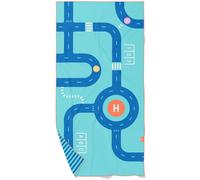 Quut - Serviette de Plage/Piscine Enfant avec Jeu - en Microfibre Séchage Ultra Rapide, sans Sable - Compacte, Légère (Circuit, M - 140 x 70cm)
