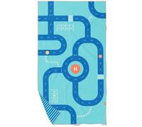 Quut - Serviette de Plage/Piscine Enfant avec Jeu - en Microfibre Séchage Ultra Rapide, sans Sable - Compacte, Légère (Circuit, L - 180 x 100cm)