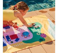 Quut - Serviette de Plage/Piscine Enfant avec Jeu - Microfibre Séchage Ultra Rapide, sans Sable - Compacte & Légère (Maison de Poupée, M - 140 x 70 cm)