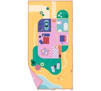 Quut - Serviette de Plage/Piscine Enfant avec Jeu - Microfibre Séchage Ultra Rapide, sans Sable - Compacte & Légère (Maison de Poupée, M - 140 x 70 cm)
