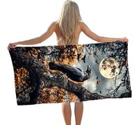 Serviette de Plage 220 x 100 cm Microfibre Serviette de Bain Lune Séchage Rapide Anti Sable Drap de Plage Oiseau, Bord de Mer d'été Drap de Bain avec Sac pour Extérieur Voyages Natation Cadeau GYL9015