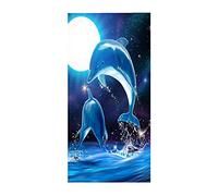 Serviette de Plage 3D Océan Dauphin Ciel Etoilé Lune Motif Serviette de Bain en Microfibre à Séchage Rapide Absorbant Couverture Unisexe Mouvement Tourisme Pique-Nique (Couleur 1, 75 × 150 cm)
