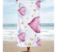 Serviette de Plage, 75x150 cm Serviette de Bain Grande Taille, Blanc Drap De Plage à SéChage Rapide, Serviettes Piscine Anti-Sable Portable Légère, Douce et Durable pour Bain, Plage, Amour 0J-664