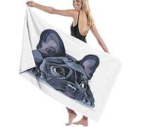 Serviette de Plage 80 * 130cm,Bouledogue de Dessin animé Mignon,Drap de Bains en Microfibre-Femme Homme Enfant,Serviette Piscine de Bain pour Vacance de Voyage