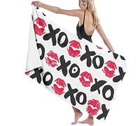 Serviette de Plage 80*130cm,Rouge à lèvres Bisous XO,Drap de Bains en Microfibre-Femme Homme Enfant,Serviette Piscine de Bain pour Vacance de Voyage