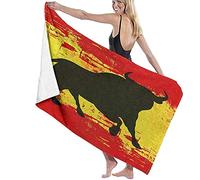 Serviette de Plage 80 * 130cm,Taureau sur Drapeau Espagnol,Drap de Bains en Microfibre-Femme Homme Enfant,Serviette Piscine de Bain pour Vacance de Voyage