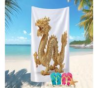 Serviette de Plage -80x160 cm éLéMents du Dragon Chinois Souplesse Agréable pour Peau Super Absorbante Serviette de Bain Blanc Lavable Anti-Sable et à séchage Rapide Drap de Plage