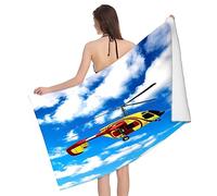 Serviette de Plage 80x160 Hélicoptère, Femme Homme, 3D Bleu Ciel et Nuages Blancs Serviette de Bain Grande Microfibre Séchage Rapide Absorbant Drap de Plage pour Bain Voyage Camping