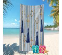 Serviette de Plage -90x180 cm éLéMents D'Ancre Nautiques Souplesse Agréable pour Peau Super Absorbante Serviette de Bain Bleu Et Blanc Lavable Anti-Sable et à séchage Rapide Drap de Plage