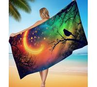 Serviette de Plage 90x200 cm Grande Serviette de Bain Microfibre Tapis de Plage, Douce et Confortable Séchage Rapide, Couverture Absorbante, pour Bord de mer Camping Châle, Ciel étoilé Oiseau P-11012