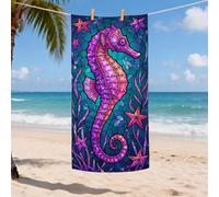Serviette de plage à motif hippocampes violets et océans, séchage rapide, douce, anti-sable, légère, idéale pour la piscine, les vacances, le camping, l'extérieur, les voyages, 78,7 x 157,5 cm