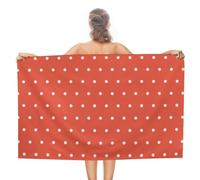 Serviette de plage à pois rouges, oranges et blancs, serviette de bain en microfibre, anti-sable, séchage rapide, grande serviette de piscine 79 x 130 cm, serviette surdimensionnée pour le yoga