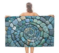 Serviette de plage abstraite mosaïque de galets bleu et vert en microfibre anti-sable, grande serviette de douche multi-usages absorbante pour salle de bain piscine 130 x 80 cm
