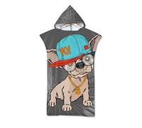 Serviette de Plage Adulte Poncho, DOTBUY Microfibre Surf Serviette de Bain à Capuche,avec 3D Imprimé de Chien Mignon, Été Plage Natation Peignoir Serviette (75x110cm,Chien Hip-Hop)