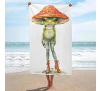 Serviette de plage amusante en microfibre anti-sable avec chapeau de champignon et grenouille - Grande serviette de douche multi-usages et absorbante pour salle de bain et piscine - 130 x 80 cm