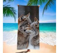 Serviette de Plage Animal Grande Serviette Microfibre 80x180 cm, Séchage Rapide, Ultraabsorbant Serviettes de Sport, Loup Serviettes Plage Anti-Sable pour Hommes et Femme, Camping, Vacances H-4087