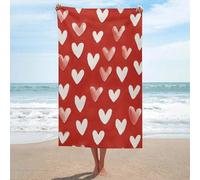 Serviette de plage aquarelle motif cœurs rouges et blancs en microfibre anti-sable, grandes serviettes de douche, multi-usages absorbantes pour salle de bain, piscine, 130 x 80 cm