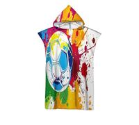 Serviette de Plage avec Capuche, Football Coloré Poncho de Surf Adulte à Séchage Rapide en Microfibre Thème Du Jeu De Football Changement Peignoir de Bain pour Le Surf sur, la Plage, Piscine