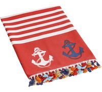 Serviette De Plage Avec Pompons Colorés,Paréo Plage En Coton,Serviette De Yoga Et Hammam,Serviette Super Absorbante Et Séchage Rapide,Écologique,90x170 Cm,Ancres Rouges