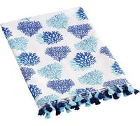 Serviette De Plage Avec Pompons Colorés,Paréo Plage En Coton,Serviette De Yoga Et Hammam,Serviette Super Absorbante Et Séchage Rapide,Écologique,90x170 Cm,Coraux Bleus