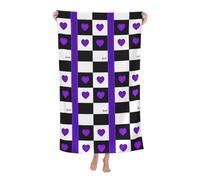Serviette de plage B&W Purple Hearts Beating en microfibre douce et absorbante à séchage rapide, grande taille pour voyage, piscine, yoga, gym, sport, camping et accessoires de plage pour hommes et fe