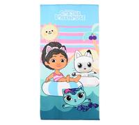 Serviette de plage CARTOON Gabby's Dollhouse, serviette en microfibre, 100% polyester, 240 g/m², légère et absorbante, pour la mer et la piscine, 70 x 140 cm