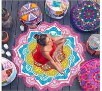 Serviette De Plage Chakra Avec Pompon,Tapisserie Mandala Toalla,Couverture Ronde,Serviette De Bain Bohème,150cm - Type 148 Color