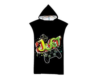 Serviette de Plage Contrôleur de Jeu Vidéo Joueur Poncho Peignoir de Surf à Capuche en Microfibre Towel Bouton de Commande de la Manette de Jeu 3D Couverture Pour Adolescents Garçons (Multi 1)