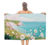 Serviette de plage douce en microfibre anti-sable avec marguerites blanches et petites fleurs sauvages jaunes - 130 x 80 cm