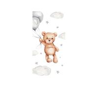 Serviette de plage en coton "Ballons et ourson"- Blanc/Gris - 70 x 140 cm