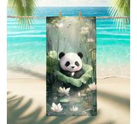 Serviette de plage en microfibre à motif de panda mignon, illustration de feuilles vertes, absorbante, douce, anti-sable, surdimensionnée, légère, pour les vacances, la piscine, la salle de sport