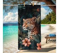 Serviette de plage en microfibre à motif léopard tropical - Serviette de bain à séchage rapide, absorbante, douce et anti-sable, légère, pour les vacances, la piscine, la salle de sport, l'extérieur