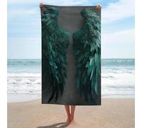 Serviette de plage en microfibre anti-sable avec ailes d'ange vert émeraude pour salle de bain et piscine 130 x 80 cm