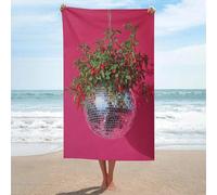 Serviette de plage en microfibre anti-sable avec boule disco avec piment rouge et plante - Multi-usage - Absorbante pour salle de bain et piscine - 130 x 80 cm
