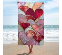 Serviette de plage en microfibre anti-sable avec cœurs en mosaïque en verre teinté - Multi-usage - Pour salle de bain et piscine - 130 x 80 cm