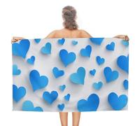 Serviette de plage en microfibre anti-sable avec cœurs plats bleus - Grande serviette de douche multi-usages absorbante pour salle de bain et piscine - 130 x 80 cm
