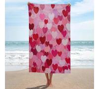 Serviette de plage en microfibre anti-sable avec cœurs roses et rouges - Grande serviette de douche absorbante multifonction pour salle de bain et piscine - 130 x 80 cm