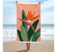 Serviette de plage en microfibre anti-sable avec fleur de paradis avec pétales d'orange, grande serviette de douche multi-usages absorbante pour salle de bain et piscine, 130 x 80 cm
