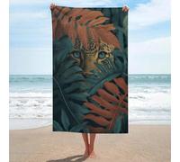 Serviette de plage en microfibre anti-sable avec œil de léopard derrière le feuillage dense de la jungle, grande serviette de douche multi-usages absorbante pour salle de bain et piscine, 130 x 80 cm