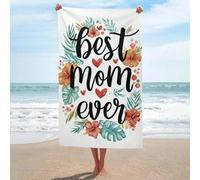 Serviette de plage en microfibre anti-sable avec inscription « Best Mom Ever » et « Best Mom Ever » avec fleurs tropicales - Multi-usage - Absorbante - Pour salle de bain et piscine - 130 x 80 cm