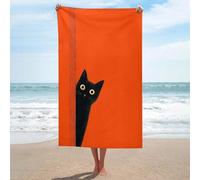 Serviette de plage en microfibre anti-sable avec motif chat noir qui regarde derrière la porte - Serviette de douche multi-usages absorbante pour salle de bain et piscine - 130 x 80 cm