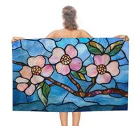 Serviette de plage en microfibre anti-sable avec motif fleurs roses sur la branche en verre teinté - Grande serviette de douche multi-usages absorbante pour salle de bain et piscine - 130 x 80 cm