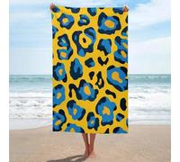 Serviette de plage en microfibre anti-sable avec motif léopard jaune et bleu - Grande serviette de douche absorbante pour salle de bain et piscine - 130 x 80 cm