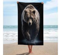 Serviette de plage en microfibre anti-sable avec motif ours marchant lentement vers vous, grande serviette de douche multi-usages absorbante pour salle de bain et piscine 130 x 80 cm