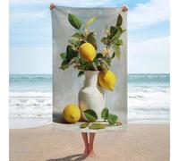 Serviette de plage en microfibre anti-sable avec motif vase blanc avec fleurs de citron et feuilles, multi-usages absorbantes pour salle de bain, piscine, 130 x 80 cm